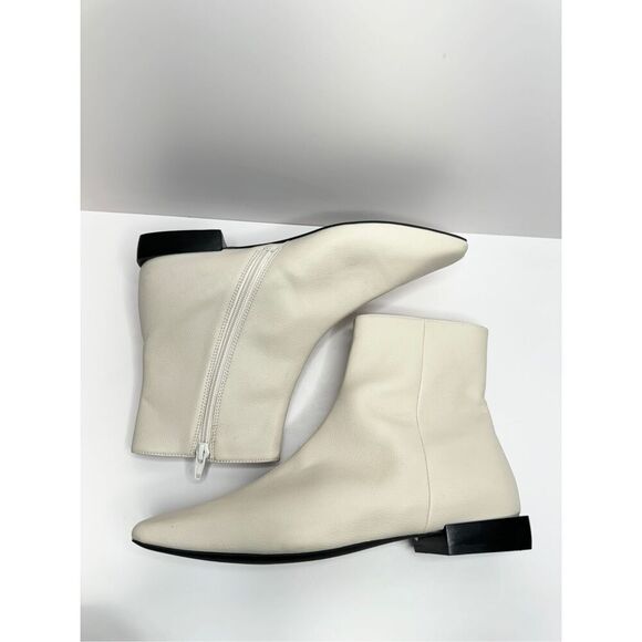 Paolo Boots Womens Size 5 Off White Leather Square Toe Side Zip Ankle Booties - Picture 5 of 11